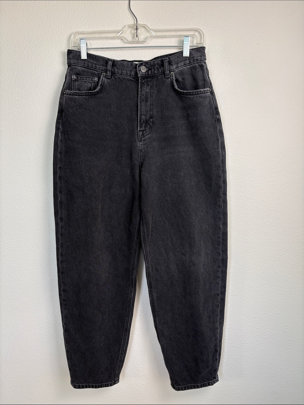 Reformation Misto Balloon Curved Barrel Leg Jeans 28 Monterey Faded Black